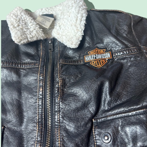 Toddler Harley Davidson Motorcycle Faux Leather Sherpa Lined Zip Up Jacket Sz 2T - Picture 4 of 11